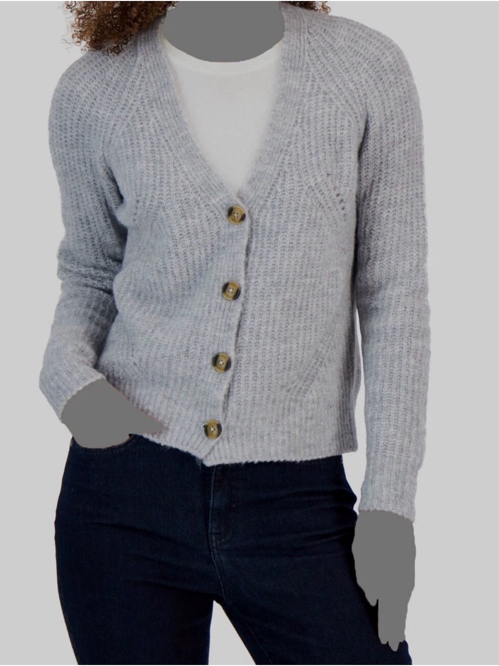 Style & Co Women Gray V-Neck Front Buttons Cozy Soft Cardigan Size Large